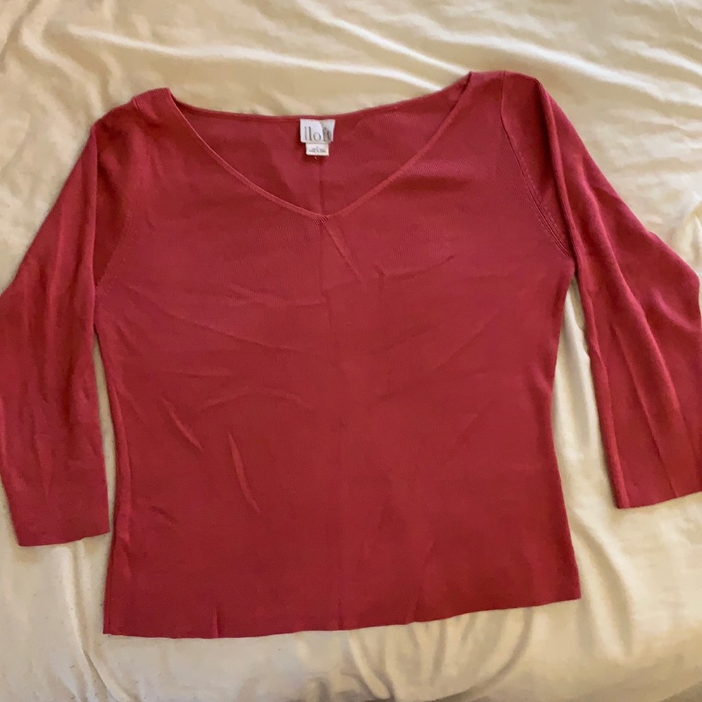 Loft silk vneck Large dusty rose hint raspberry